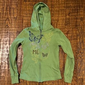 Vintage Mudd Green Zip Up Hoodie Girls Medium 10–12 Butterfly Graphic Y2K Retro